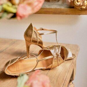 Sézane Gold Metallic Leather T-Strap High Heels Sandals US Size 10/ FR 41